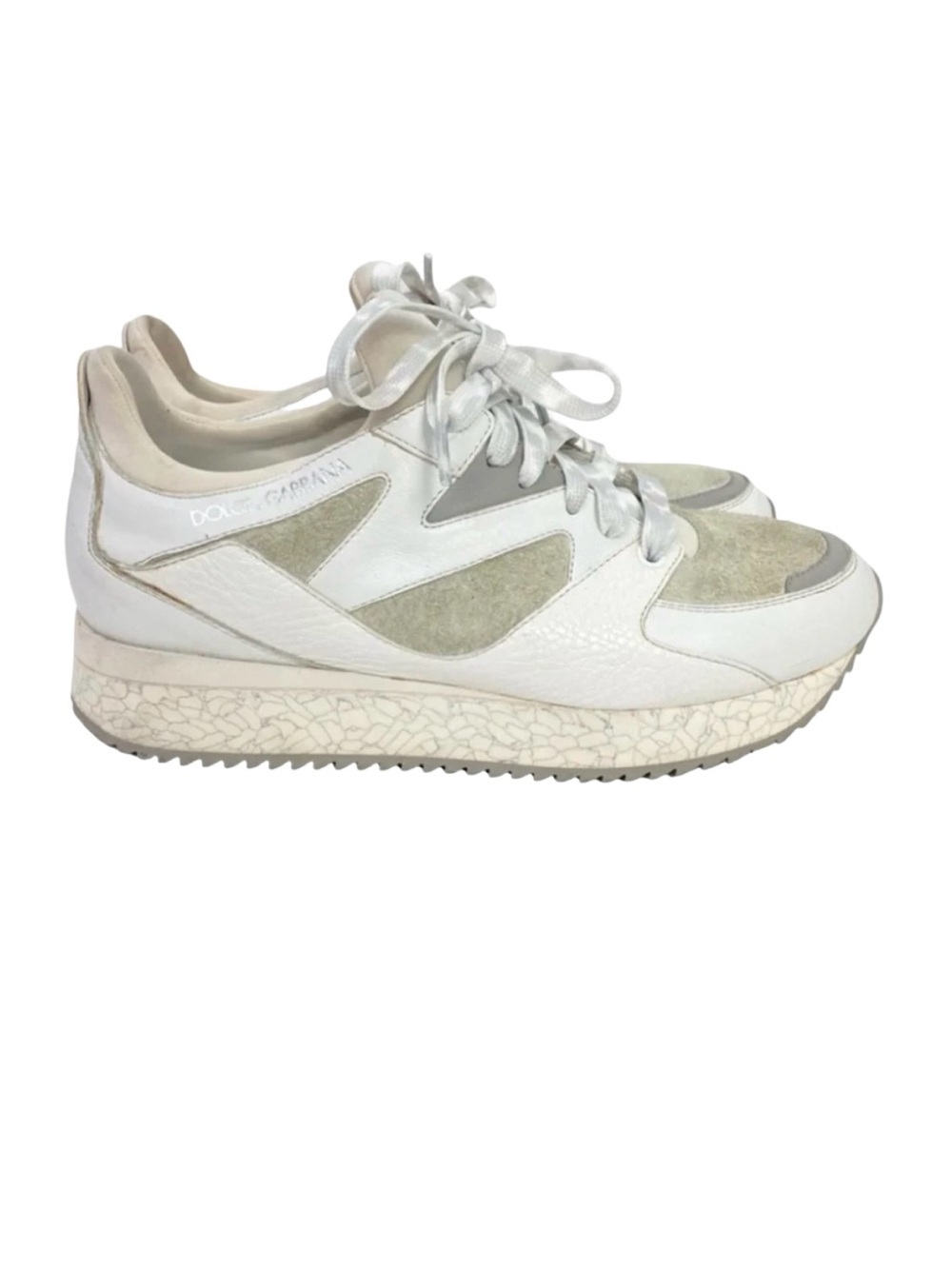 Dolce & Gabbana Sneakers Mens Size 6 Womens Size 8 White Cream Gray Sporty Shoes